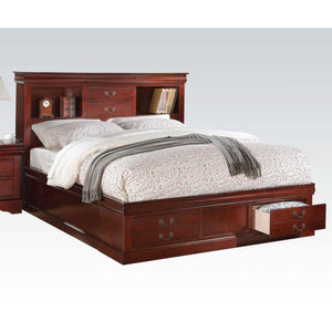 The Louis Philippe III storage bedroom collection features storage bed, headboard with hidden drawers, carefully crafted with selected wood and veneers and complemented by brushed nickel hardware. This collection will make the perfect companion for your f