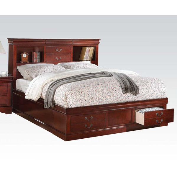 The Louis Philippe III storage bedroom collection features storage bed, headboard with hidden drawers, carefully crafted with selected wood and veneers and complemented by brushed nickel hardware. This collection will make the perfect companion for your f