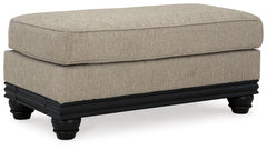 This ottoman suits those searching for a fresh take on versatile style, seamlessly transitioning from casual to modern with your decor. Its flexible character comes courtesy of a chunky fabric. Matte black wood trim creates innovative contrast. A virtuoso