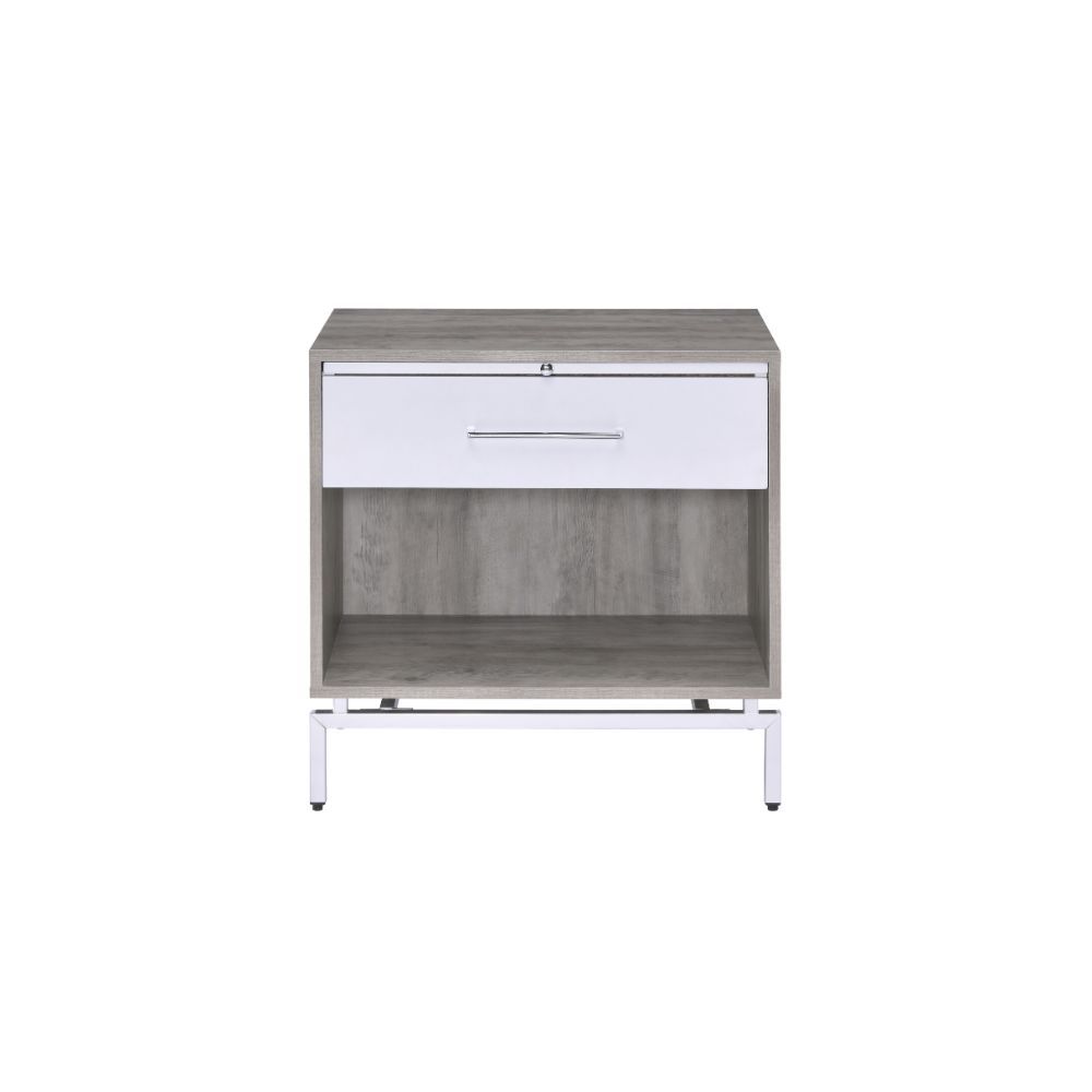 Cistus - Accent Table - Weathered Gray Oak & White - 24-"<br/><br/><b>Product Features</b><ul><li>Rectangular Table</li><li>Storage: Pull Tray, 1 Drawer & Open Compartment</li><li>Wooden Case Frame: Gray Oak Finish (White Tray & Front Drawer)</li><li>Meta