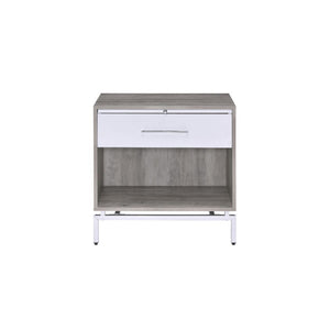 Cistus - Accent Table - Weathered Gray Oak & White - 24-"<br/><br/><b>Product Features</b><ul><li>Rectangular Table</li><li>Storage: Pull Tray, 1 Drawer & Open Compartment</li><li>Wooden Case Frame: Gray Oak Finish (White Tray & Front Drawer)</li><li>Meta