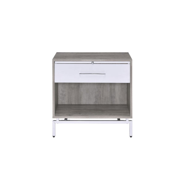 Cistus - Accent Table - Weathered Gray Oak & White - 24-"<br/><br/><b>Product Features</b><ul><li>Rectangular Table</li><li>Storage: Pull Tray, 1 Drawer & Open Compartment</li><li>Wooden Case Frame: Gray Oak Finish (White Tray & Front Drawer)</li><li>Meta