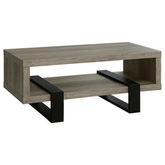 Experience a modern aesthetic with this rectangular coffee table that combines style and functionality. The grey driftwood finish highlights realistic wood grain, creating a rustic yet contemporary look. Crafted from durable engineered wood with a scratch