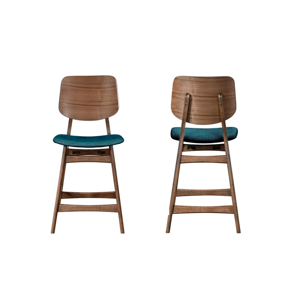 Oscar - Counter Chair With Cushion (Set of 2) - Walnut / Forest Green