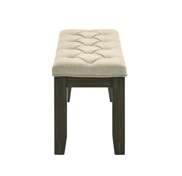  dark-finished table with a sturdy trestle base