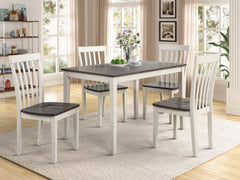 Brighten up your dining space with this charming and inviting set, designed to bring a perfect balance of simplicity and elegance. Featuring a sleek two-tone finish, the warm gray tabletop beautifully contrasts with the crisp white frame, creating a fresh