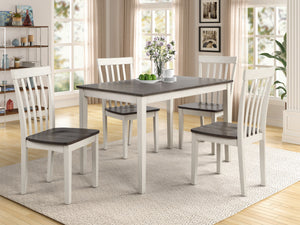 Brighten up your dining space with this charming and inviting set, designed to bring a perfect balance of simplicity and elegance. Featuring a sleek two-tone finish, the warm gray tabletop beautifully contrasts with the crisp white frame, creating a fresh