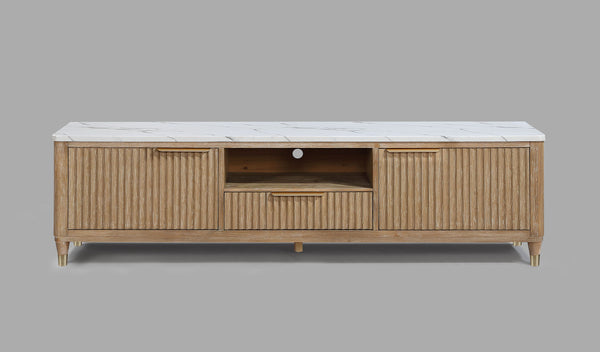  this piece embodies refined elegance. Brass-tone accents and tapered legs add a touch of mi