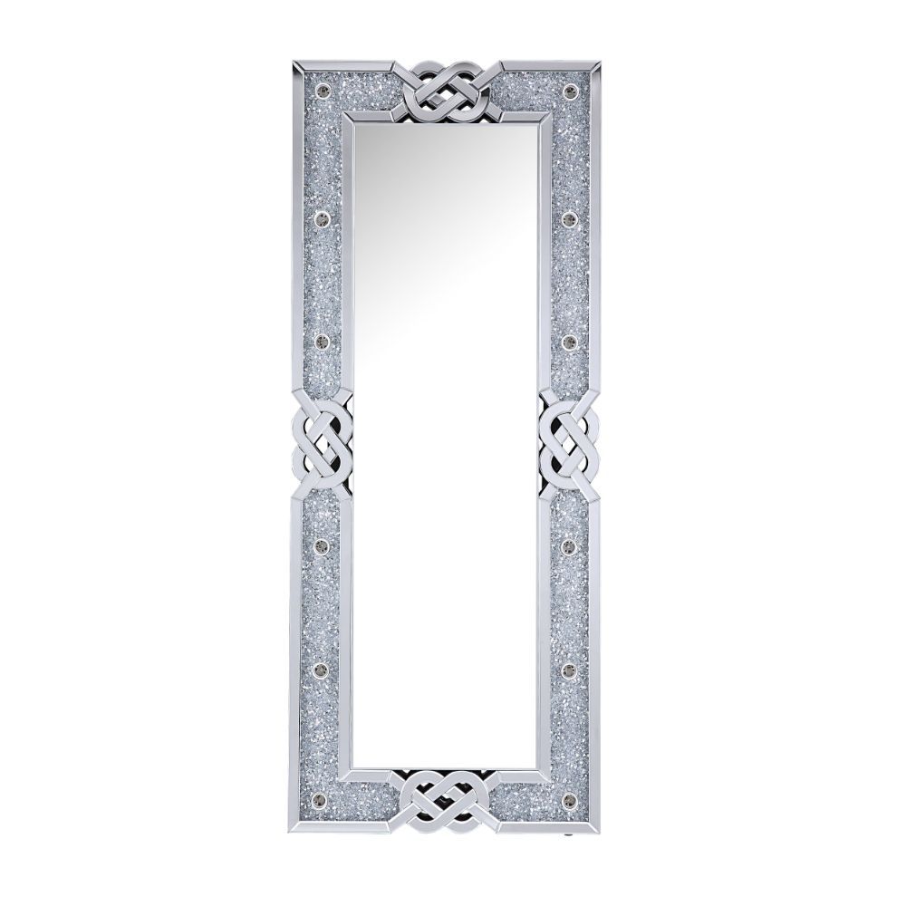 Noralie - Accent Floor Mirror W/ 9 LED Lights - Mirrored & Faux Diamonds - 26-"<br/><br/><b>Product Features</b><ul><li>Accent Floor Mirror</li><li>Hollywood Lighted Mirror (Bulb Not Included)</li><li>Rectangular Shape</li><li>Beveled Mirrored Frame</li><