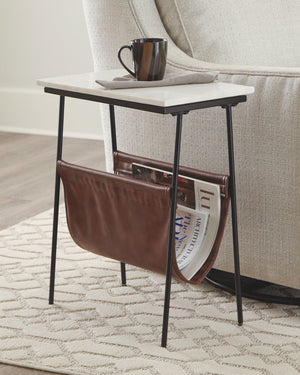  this accent table with magazine holder is whatâ€™s newâ€”and whatâ€™s you. A fusion of black metal
