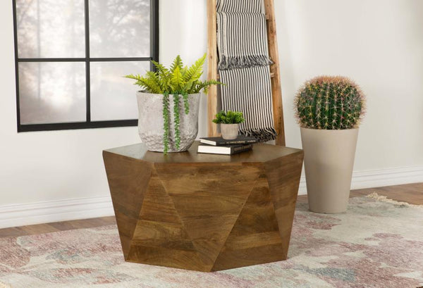  modern coffee table makes a charming addition to a boho-inspired home or modern farmhouse living room. Designed as a hexagonal shape