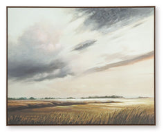 Sure to make an impression in casually chic spaces, this wall art invites you to admire the expansive beauty of nature. Its landscape design transports you to a field of rolling grain with the sky stretching out above. Hand-painted embellishments provide 