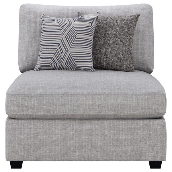  the light grey fabric upholstery complements a variety of decor schemes. The modular design allows for a customizable sofa or section