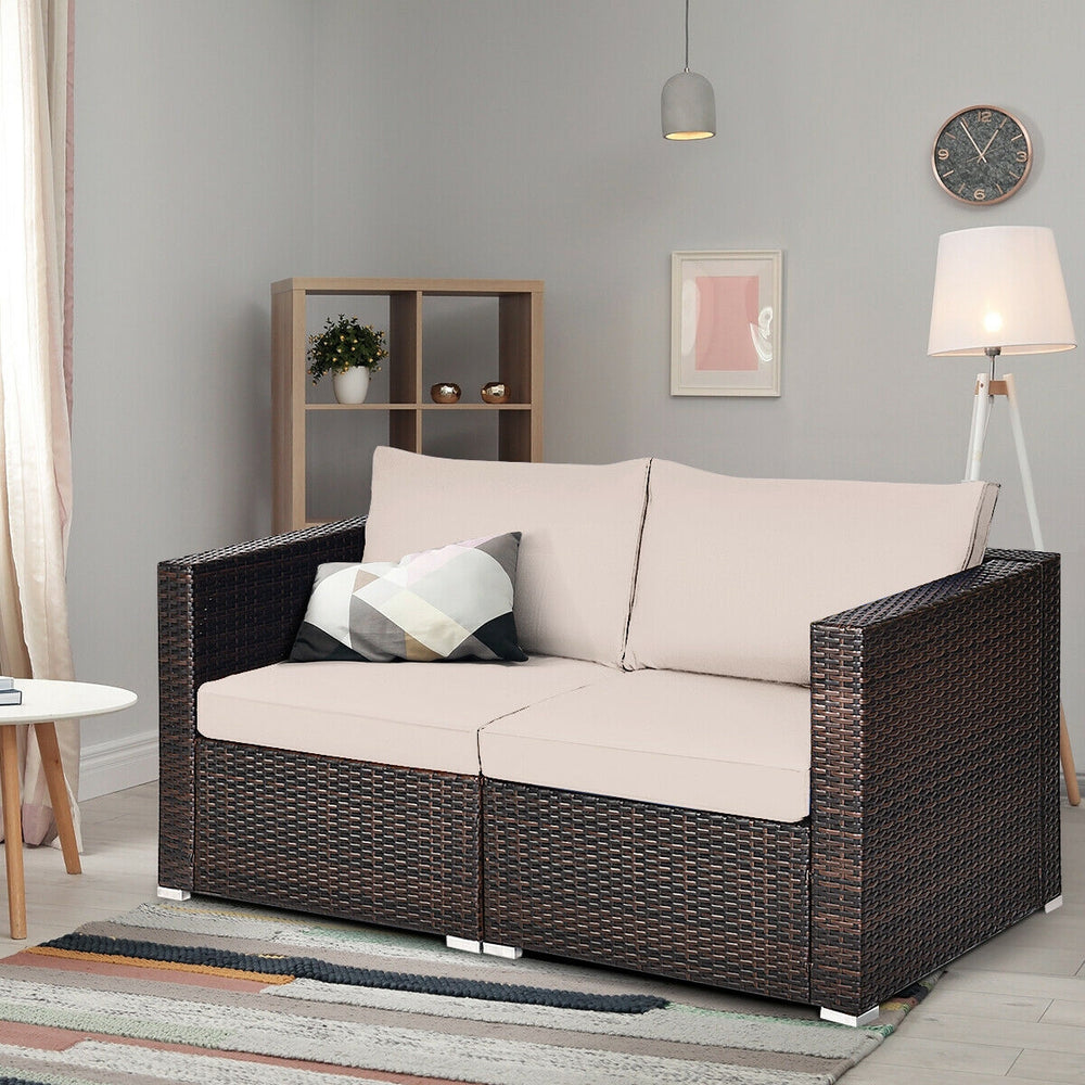 Power coated and solid steel frame adds sturdiness and durability<br>Tight and hand-woven rattan to withstand change of weather<br>2 of the corner sofas can be used separately<br>Aluminum foot pads protect bottom rattan from scratching<br>Wide armrest for