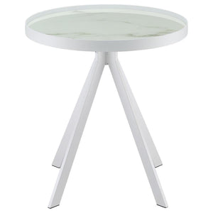 Briggs - Round Marble Printed Glass Top End Side Table - White