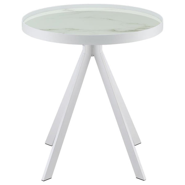 Briggs - Round Marble Printed Glass Top End Side Table - White