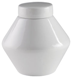 Show off your sense of curated good taste with this glazed ceramic jar with removable lid. Minimalistic and modern, it-'s the embodiment of sleek style.<br/><br/><b>Product Features</b><ul><li>Made of ceramic</li><li>White glazed finish</li><li>Removable 