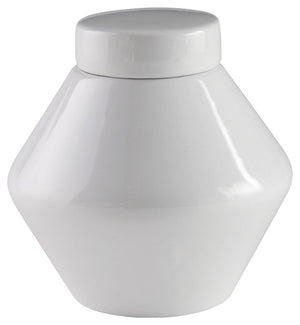 Show off your sense of curated good taste with this glazed ceramic jar with removable lid. Minimalistic and modern, it-'s the embodiment of sleek style.<br/><br/><b>Product Features</b><ul><li>Made of ceramic</li><li>White glazed finish</li><li>Removable 