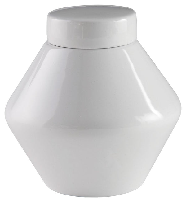 Show off your sense of curated good taste with this glazed ceramic jar with removable lid. Minimalistic and modern, this set is the embodiment of sleek style.<br/><br/><b>Product Features</b><ul><li>Made of ceramic</li><li>White glazed finish</li><li>Remo