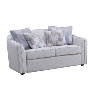  contemporary look with the gently curved Mahler II living room set. The inner wooden frame and block plastic legs offer maximum support. Upholstered in a beige textured-linen fabric. The barrel seat back makes for plush