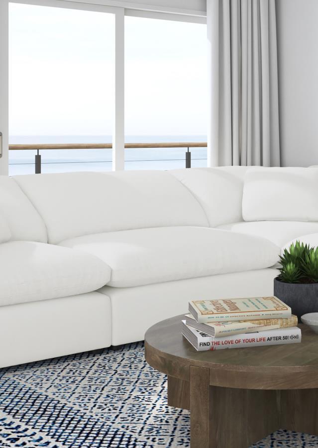 Create the perfect configuration for your modular sectional with a modern armless chair. It features neutral water-resistant boucle upholstery for an on-trend look and feel that works in a wide range of living spaces. The armless chair connects with addit