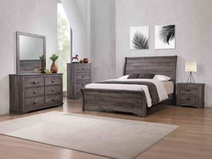 This bedroom collection brings a touch of understated elegance to your sanctuary with its soothing, contemporary design. The bed, with its clean, horizontal lines and a gently sloped headboard, provides a modern yet timeless aesthetic that encourages rest