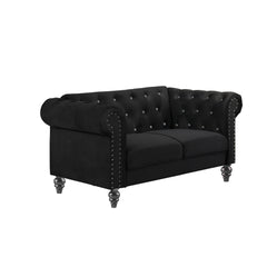 The New Classic Emma Chesterfield Velvet 2 Seat Sofa Loveseat is a blend of soft elegance and sophisticated design. Crafted from 100% polyester velvet fabric, it offers cozy and indulgent seating for two. The glam tailoring features tufted backs and arms 