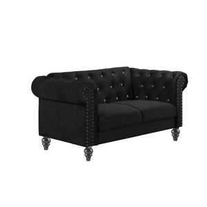 The New Classic Emma Chesterfield Velvet 2 Seat Sofa Loveseat is a blend of soft elegance and sophisticated design. Crafted from 100% polyester velvet fabric, it offers cozy and indulgent seating for two. The glam tailoring features tufted backs and arms 