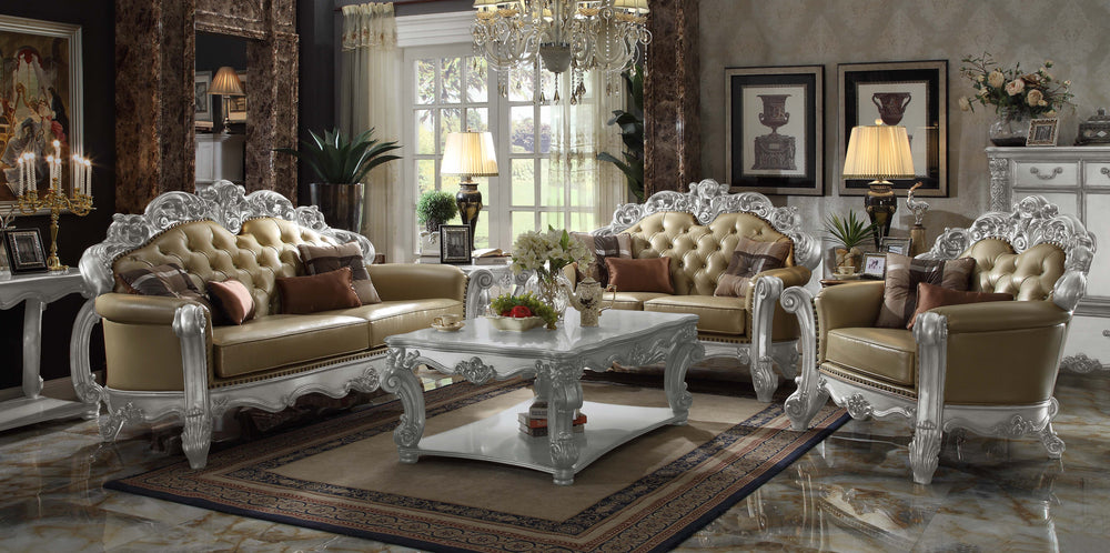 With 2 Pillows Oversized Scrolled Trim: Vintage Hand-Brush, Nailhead (Backrest, Front Armrest & Base) Backrest Style: Arched (Inside Crystal-Like Button Tufted) Tight Back & Loose Seat Cushion (1+1) CONSTRUCTION] SEAT: Pocket Coil, Foam