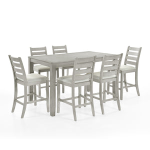  featuring a wood counter dining table and six counter chairs. This set is crafted from a durable combination of solid Rubberwood and manufactured woods
