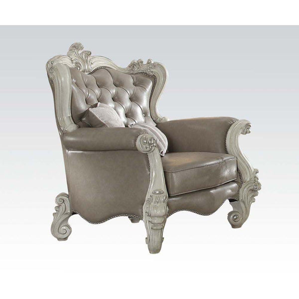 Assembled w/2 Pillows Tight Back & Loose Seat Cushion Seat Cushion Reversible?? w/Welted Edge Button Tufted/Curved Back Rolled/Flared Armrest Curved Trim: Back/Crown/ Legs: Scrolled/Leaves Ornamental Details & Nailhead Trim<br/><br/><b>Product Features</b