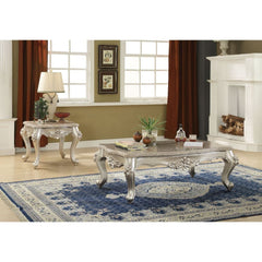 KD, Rectangular Leg Coffee Table â€¢ No Storage (Open Base) â€¢ Scalloped Marble Top: Spain Import Marble with MDF, 40mm â€¢ Wooden Scalloped Apron with Carved Floral Motifs: Champagne Finish, Poplar Wood â€¢ Wooden Queen Anne Legs: Champagne Finish, Rubb