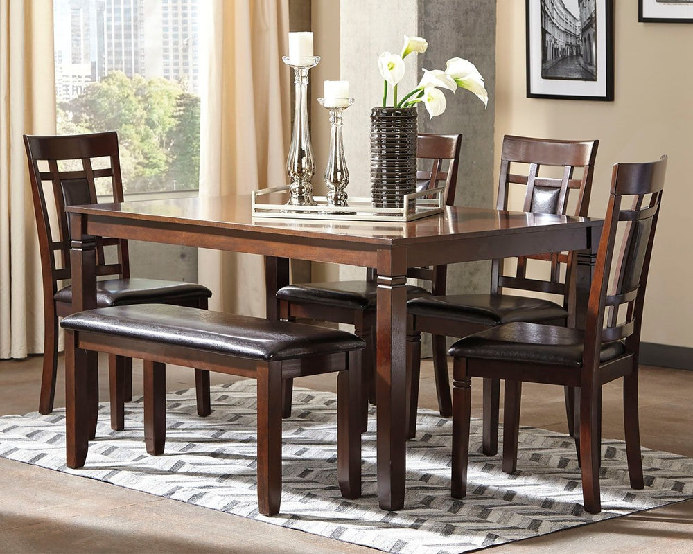 Set the scene for ultra-contemporary style with this dining room table set. Tableâ€™s rich, dark finish and clean, gently tapered profile is the epitome of great taste. Cutout-design chairs with upholstered seats and back supports are a cut above. Additio
