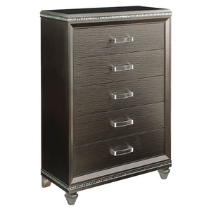5 Drw Drawer: Sparkling Trim, Embossed Fronts, GLIDE Side Metal (Ball Bearing, 2/3 Ext.), DOVETAIL English Front & Back, FELT-LINED Top Drawer Only, Safety Stop Included, Manual Close, Dust-Proof Bottom Case Only, Hardware: Single Pull Handle, Metal (Zinc
