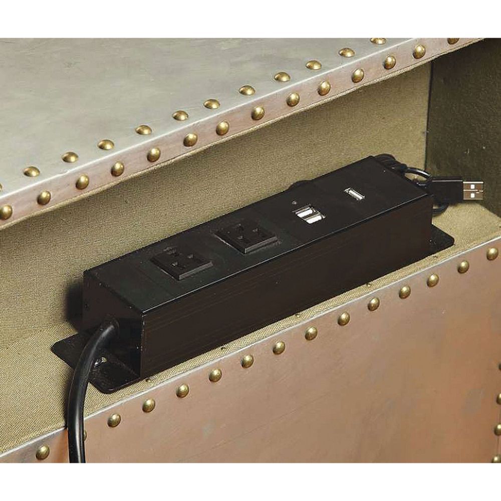 The Brancaster nightstand combines a vintage look with a classical design, perfect for any formal or casual bedroom. This rectangular nightstand features a USB/Power dock, Nailhead trim, casters and two open storage compartments. The vintage look and clas