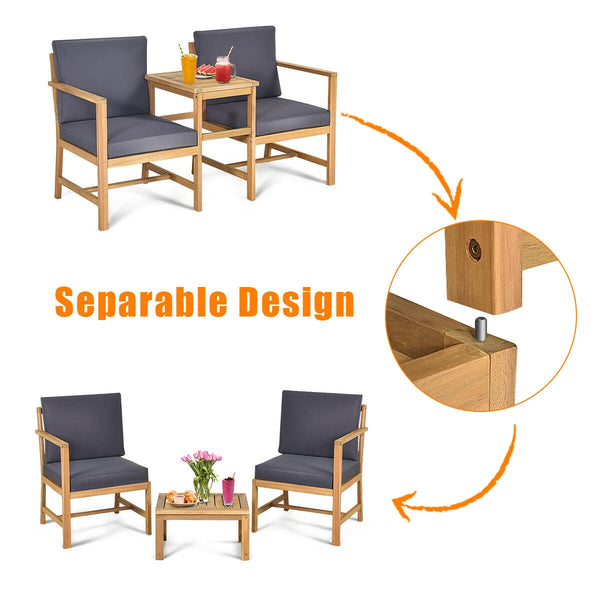Are you in search of an outdoor furniture set to enjoy leisure time with your family and friends? This functional loveseat is the answer for you then. Â  Made of premium acacia wood  this set is sturdy and durable. Itâ€™s shipped with a thick seat and bac