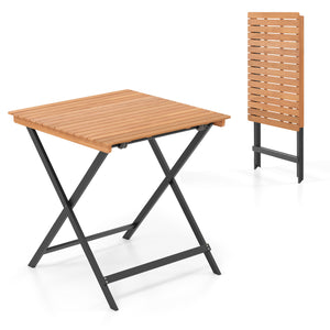 Compact folding size for effortless storage and carrying<br>2 fixing hooks for firm setup of the table<br>Made of acacia wood for long-lasting use<br>Reinforced crossbars and X-shaped structure offer higher stability<br>Tabletop is DIY paintable to fit mu