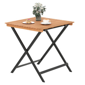 Compact folding size for effortless storage and carrying<br>2 fixing hooks for firm setup of the table<br>Made of acacia wood for long-lasting use<br>Reinforced crossbars and X-shaped structure offer higher stability<br>Tabletop is DIY paintable to fit mu