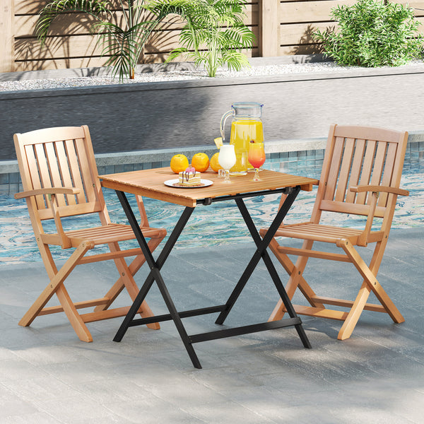 Compact folding size for effortless storage and carrying<br>2 fixing hooks for firm setup of the table<br>Made of acacia wood for long-lasting use<br>Reinforced crossbars and X-shaped structure offer higher stability<br>Tabletop is DIY paintable to fit mu