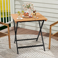 Compact folding size for effortless storage and carrying<br>2 fixing hooks for firm setup of the table<br>Made of acacia wood for long-lasting use<br>Reinforced crossbars and X-shaped structure offer higher stability<br>Tabletop is DIY paintable to fit mu