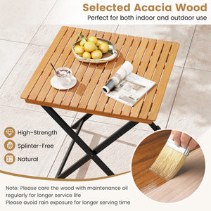 Compact folding size for effortless storage and carrying<br>2 fixing hooks for firm setup of the table<br>Made of acacia wood for long-lasting use<br>Reinforced crossbars and X-shaped structure offer higher stability<br>Tabletop is DIY paintable to fit mu