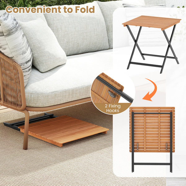 Compact folding size for effortless storage and carrying<br>2 fixing hooks for firm setup of the table<br>Made of acacia wood for long-lasting use<br>Reinforced crossbars and X-shaped structure offer higher stability<br>Tabletop is DIY paintable to fit mu