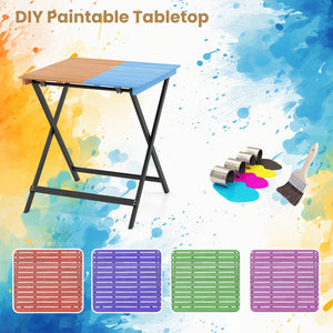 Compact folding size for effortless storage and carrying<br>2 fixing hooks for firm setup of the table<br>Made of acacia wood for long-lasting use<br>Reinforced crossbars and X-shaped structure offer higher stability<br>Tabletop is DIY paintable to fit mu