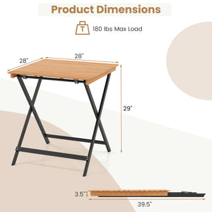 Compact folding size for effortless storage and carrying<br>2 fixing hooks for firm setup of the table<br>Made of acacia wood for long-lasting use<br>Reinforced crossbars and X-shaped structure offer higher stability<br>Tabletop is DIY paintable to fit mu