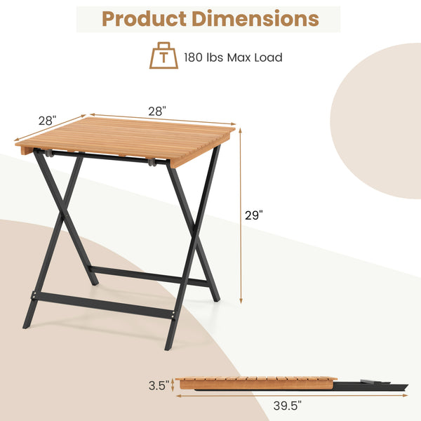Compact folding size for effortless storage and carrying<br>2 fixing hooks for firm setup of the table<br>Made of acacia wood for long-lasting use<br>Reinforced crossbars and X-shaped structure offer higher stability<br>Tabletop is DIY paintable to fit mu