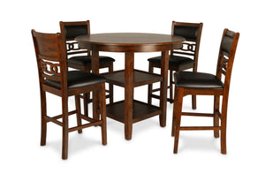 The stylish Gia 5 Piece Counter Dining Table and Chair set is built with comfort, durability and function in mind. This dining set provides spacious seating for four, with the added convenience of two storage shelves located under the table top, perfect f