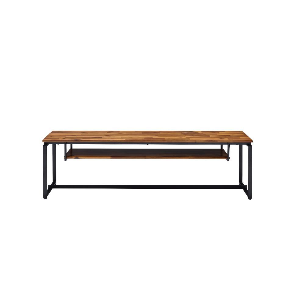Add a touch of modern flair to your living room with this Kersey TV stand. Expertly crafted from selected wood and metal tube, this piece features a shelf for accommodating a cable box, media accessories or remotes. With the open back design, cables can r