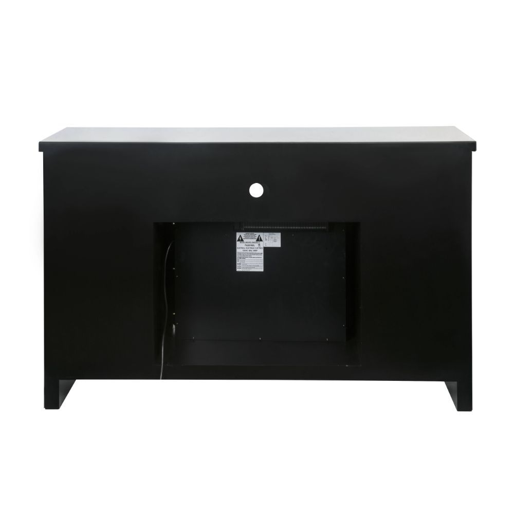 Assembled, Rectangular TV Stand with Fireplace Beveled Mirrored Finish, with Faux Diamonds Inlay (B) Orientation: Free Standing Storage: Open Media Compartment & 2 Doors (Inside each door 2 Compartments, 1 Wooden Shelf) Fireplace with Touch Control Panel 