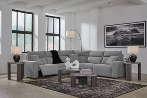 Modmax - Salt And Pepper - 5-Piece Power Reclining Sectional With RAF Zero Wall Power Recliner