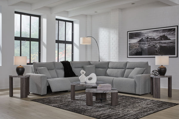 Modmax - Salt And Pepper - 5-Piece Power Reclining Sectional With RAF Zero Wall Power Recliner